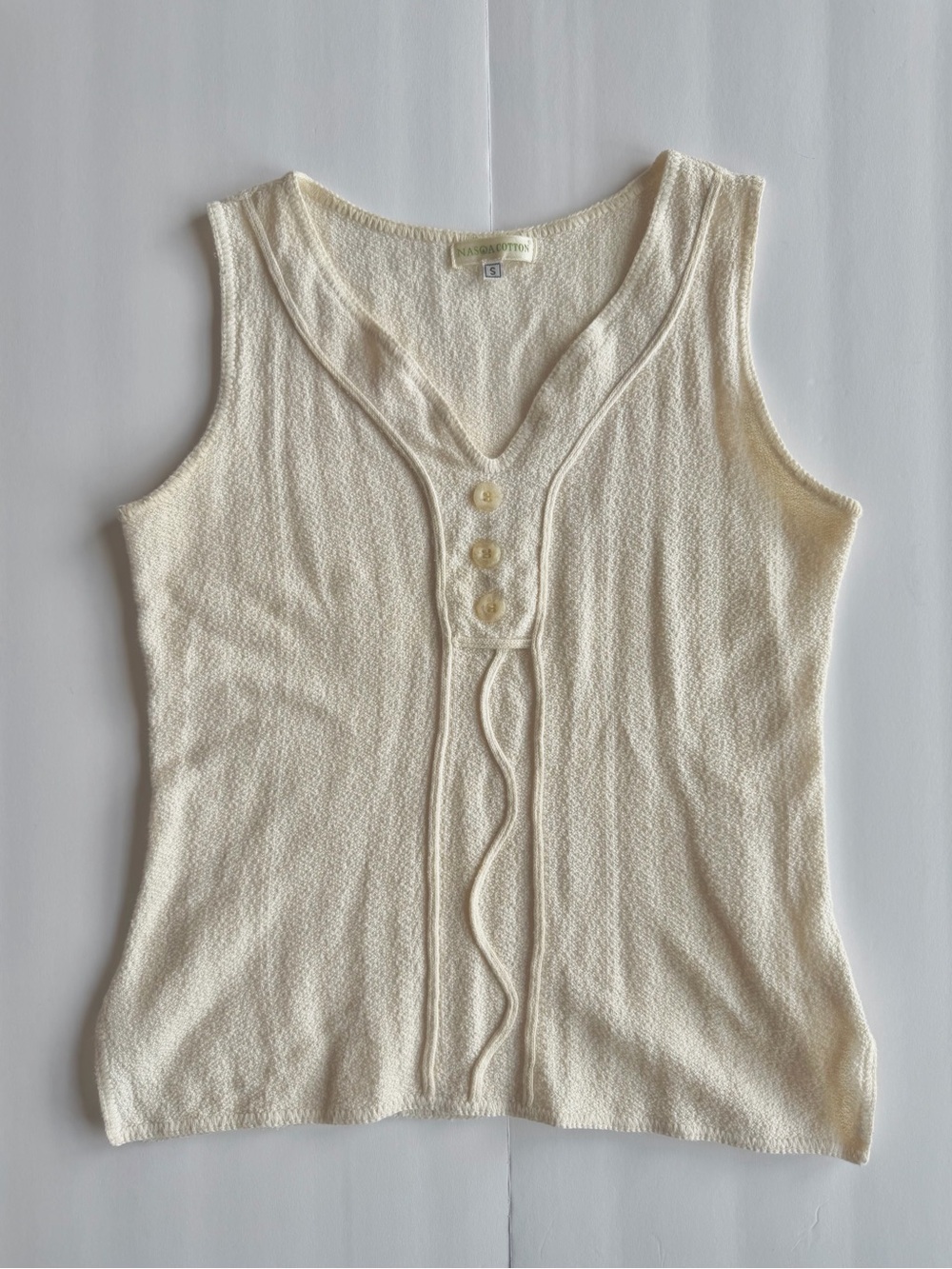 Cream V‑Neck Button Front Knit Tank 100% Cotton